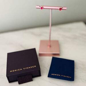 Monica Vinader Siren Stud Earrings, Pink Quartz/Rose Gold, NEW IN BOX‎